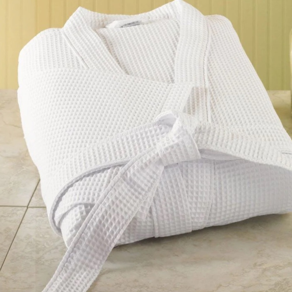 Terry town bath robe house robe tie waist white